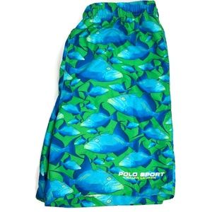 Vintage 90's Fish Pattern Polo Sport Swim Trunks